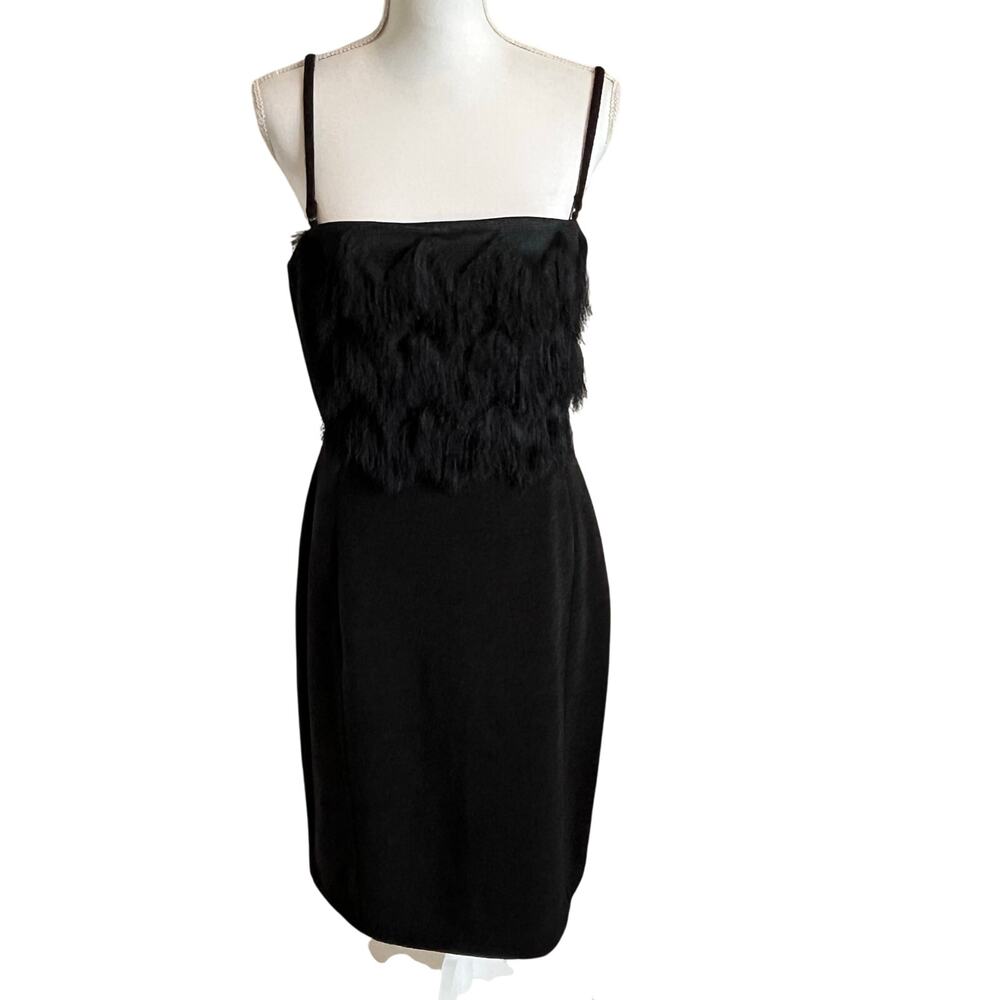 Banana Republic Dress Size 12 Black Stretch Feathery Fringe Trim Strapless